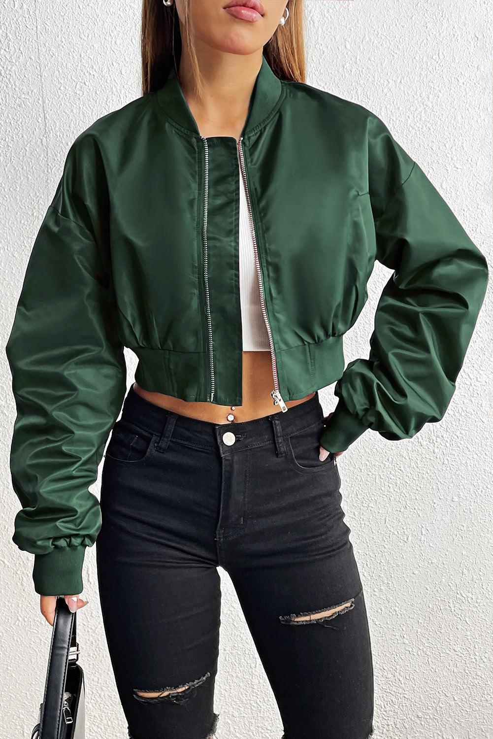 Zip-Up Ruched Cropped Jacket - Immenzive